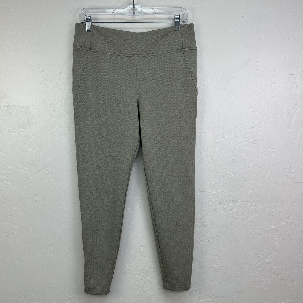 Athleta Pants Womens Large Gray Herringbone Ankle Zip Pockets Ponte Knit Stretch